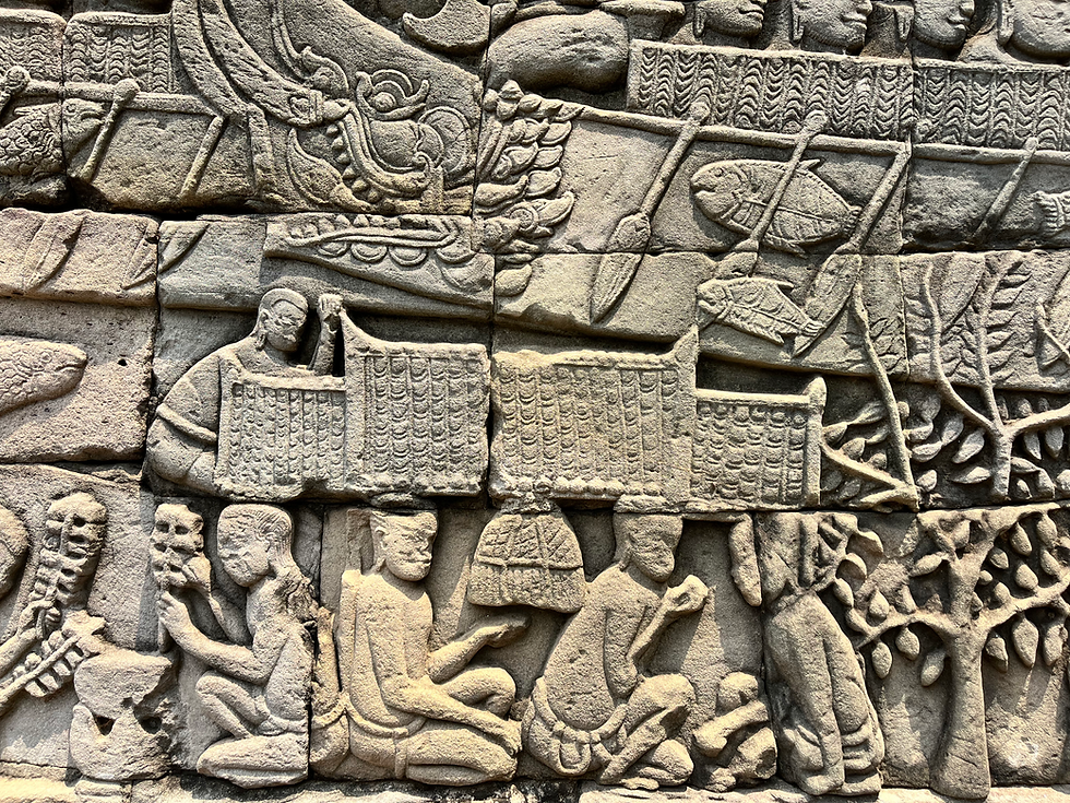 Bas-reliefs on the walls of Bayon Temple