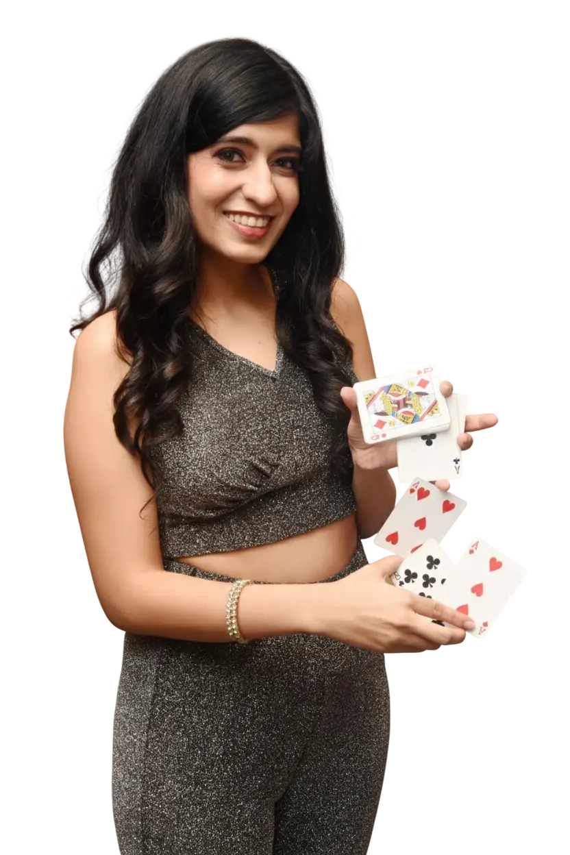 Female mentalist in Mumbai for corporate events with cards.