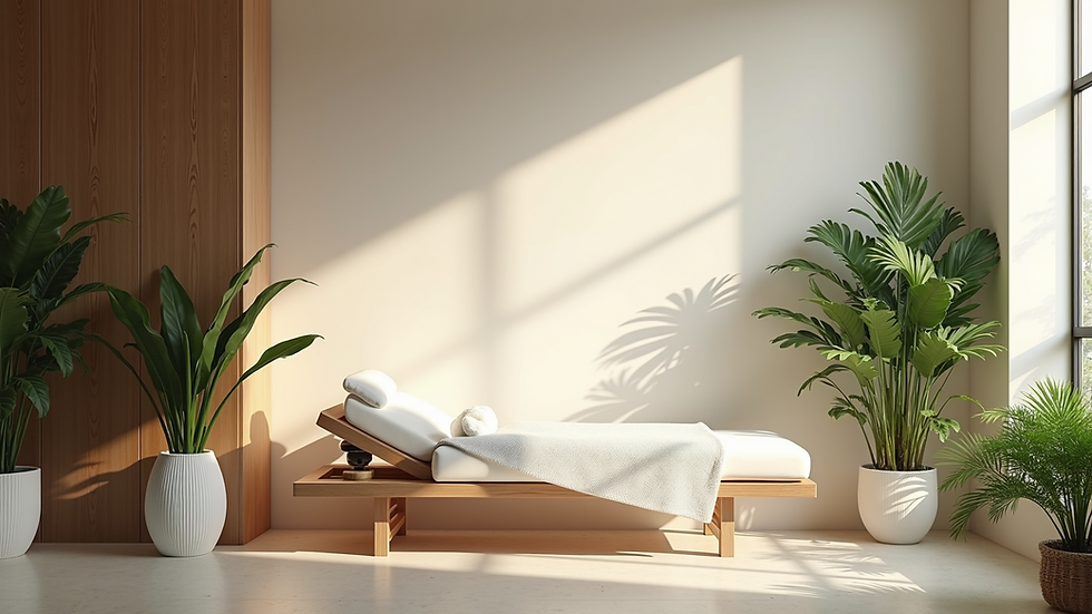 High angle view of a modern wellness room with plants