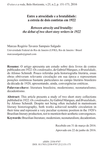 Entre a atrocidade e a brutalidade; a estreia de dois contistas em 1922