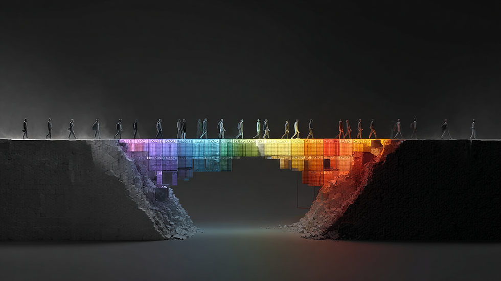 Mensen over de brug van mogleijheden. De grote AI-talentenjacht: Waarom bedrijven smoorverliefd zijn op AI-kennis.