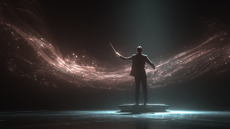 Een dirigent die AI aanstuurt. Word de dirigent van je eigen AI-team.