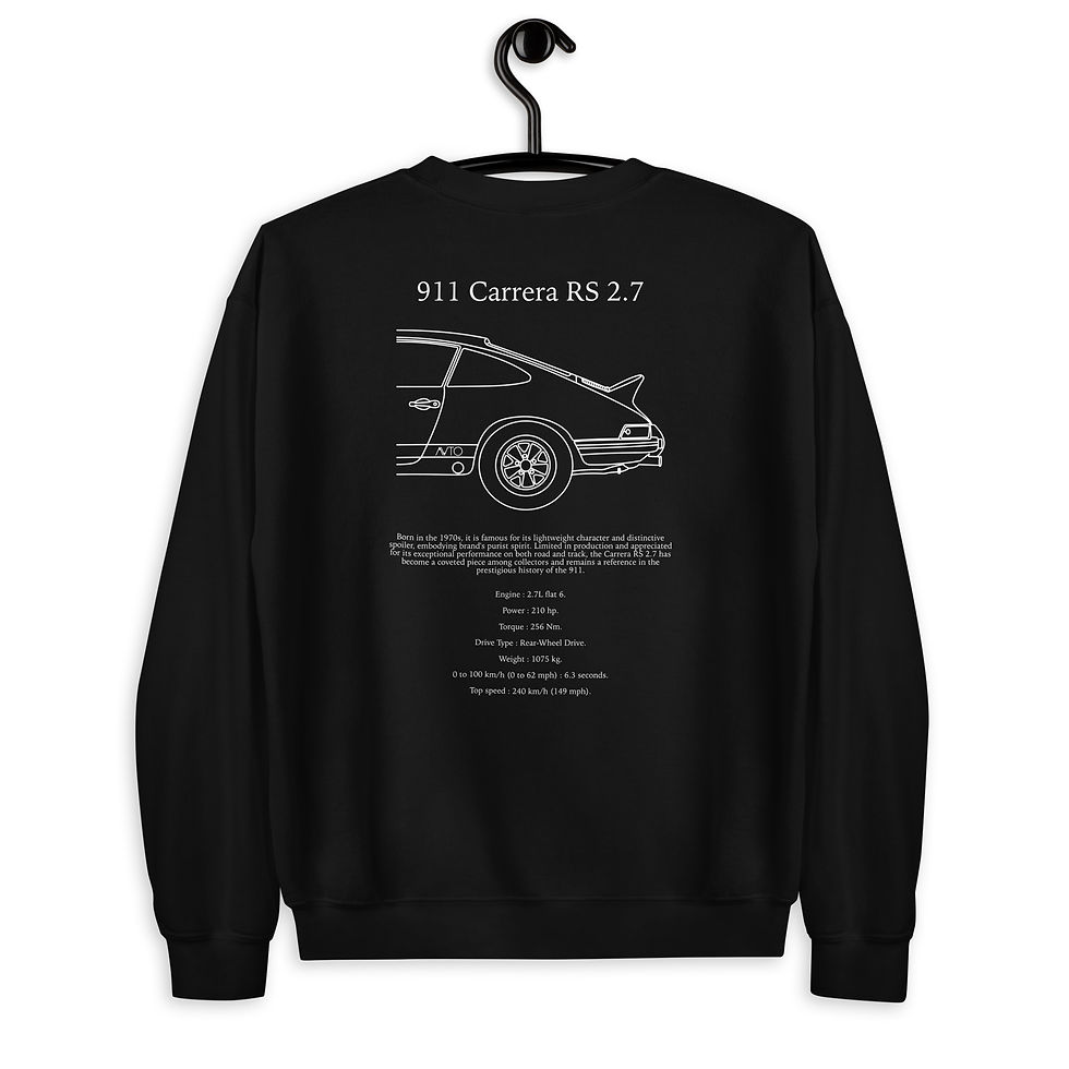 Sweatshirt porsche 911 carrera rs blanc et noir vue de dos