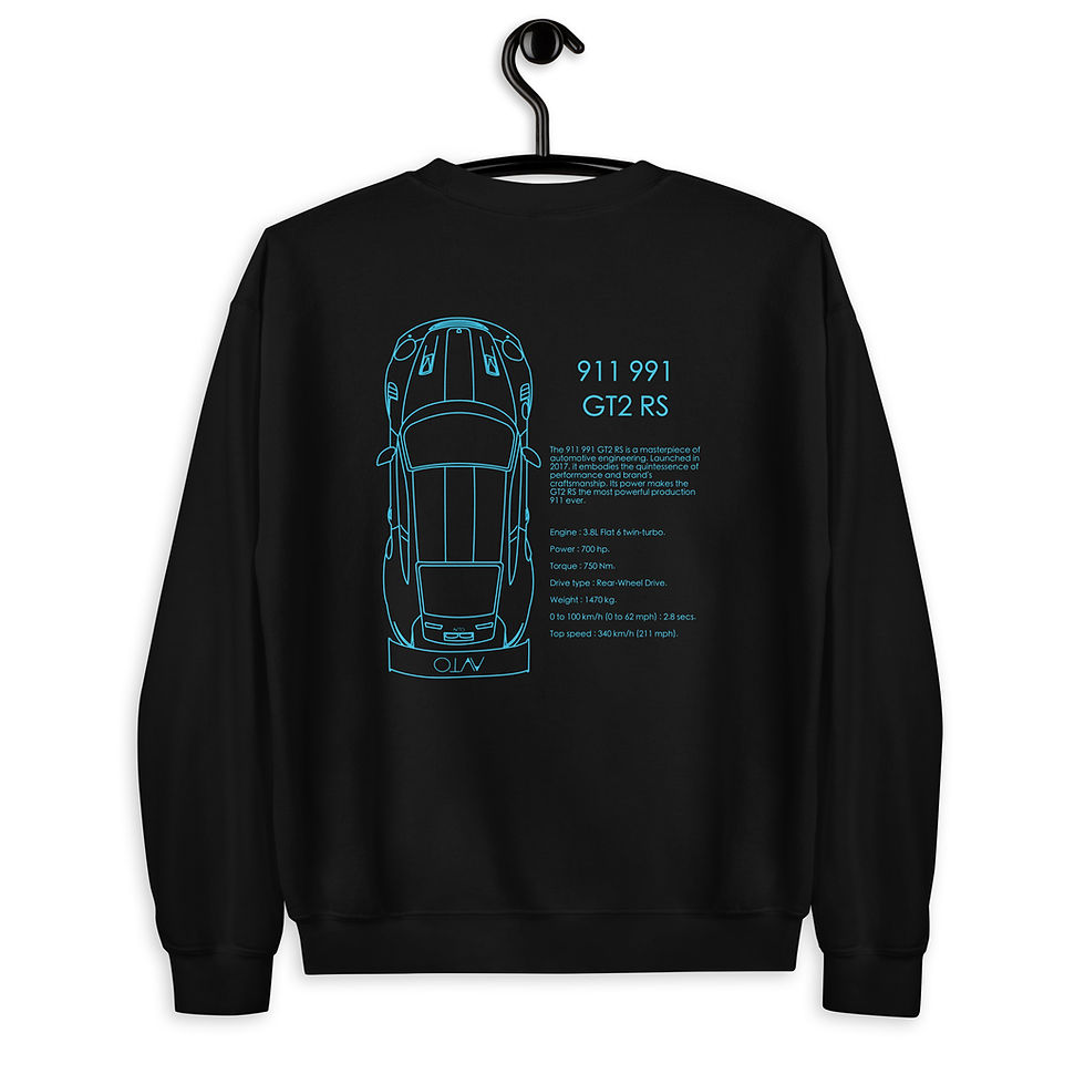 Sweatshirt porsche 911 GT2RS bleu et noir vue de dos