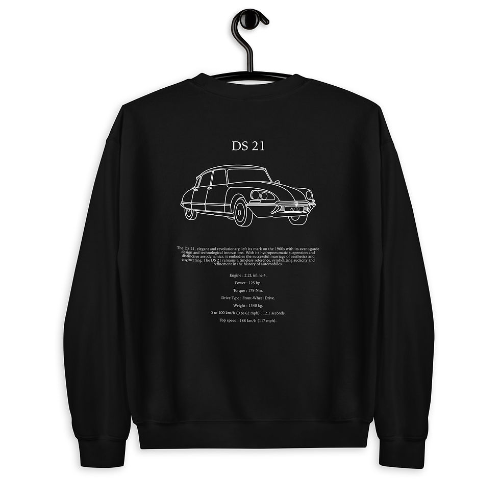 Sweatshirt citroën DS21 blanc et noir vue de dos