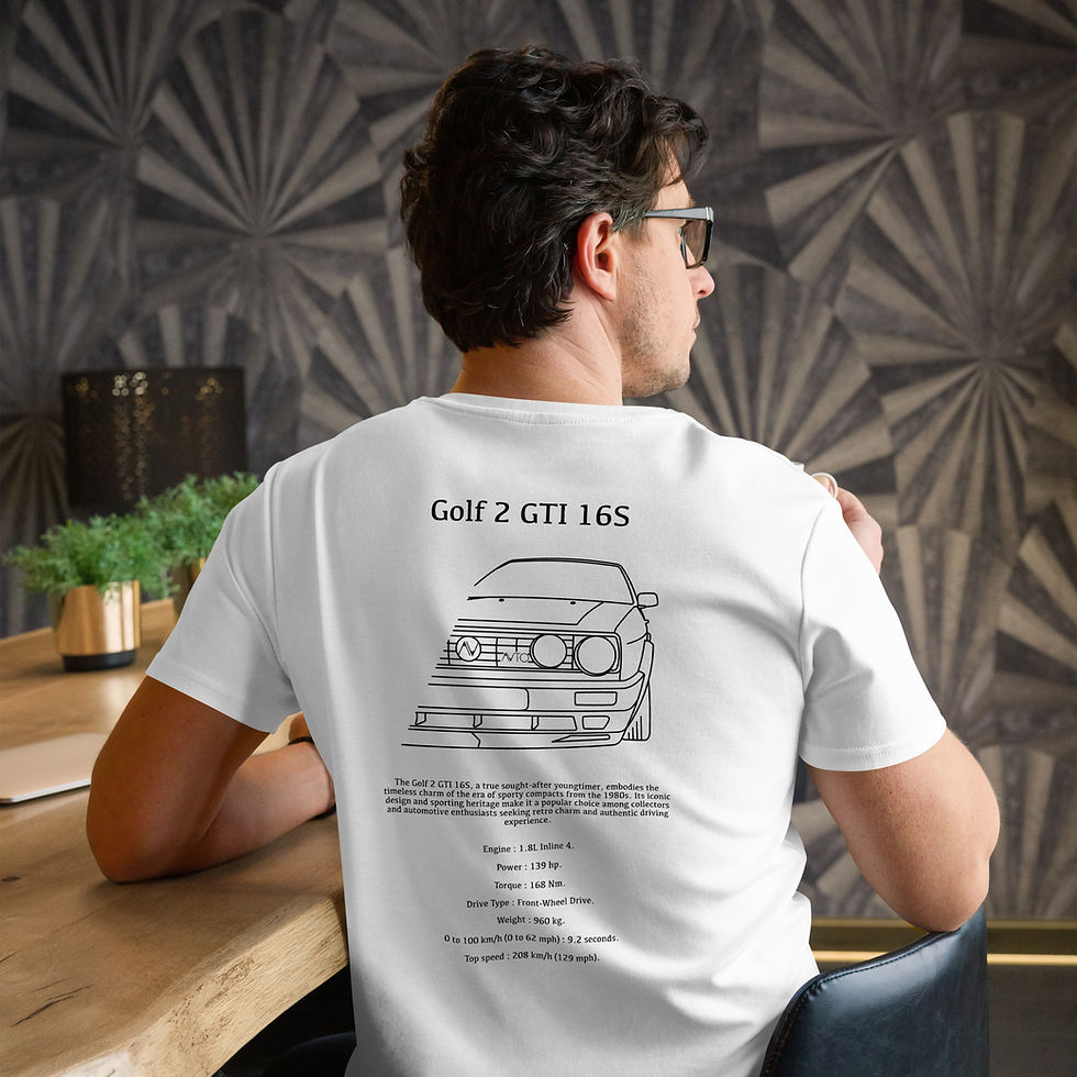 Miniature : tshirt volkswagen golf 2 gti noir et blanc vue de dos porté