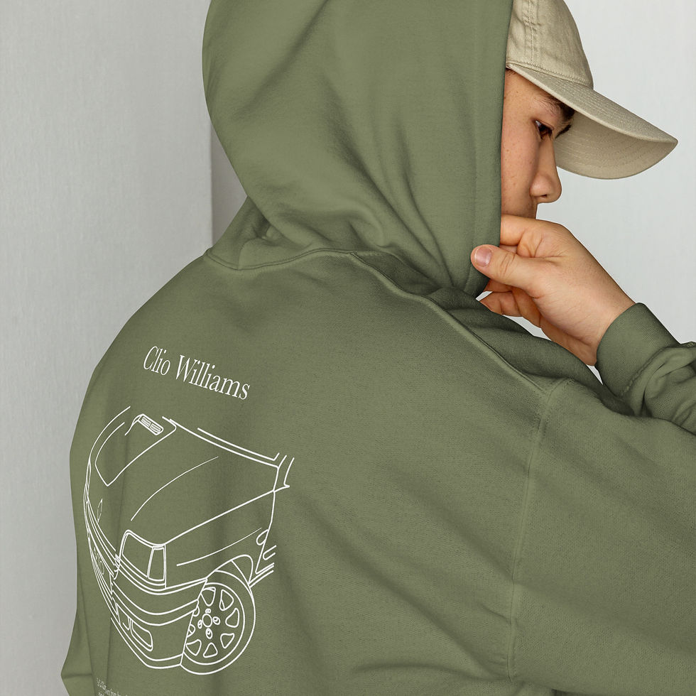 Miniature : Sweat capuche renault clio williams blanc et vert vue de dos porté