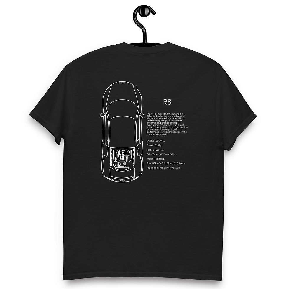 Tshirt audi r8 blanc et noir vue de dos