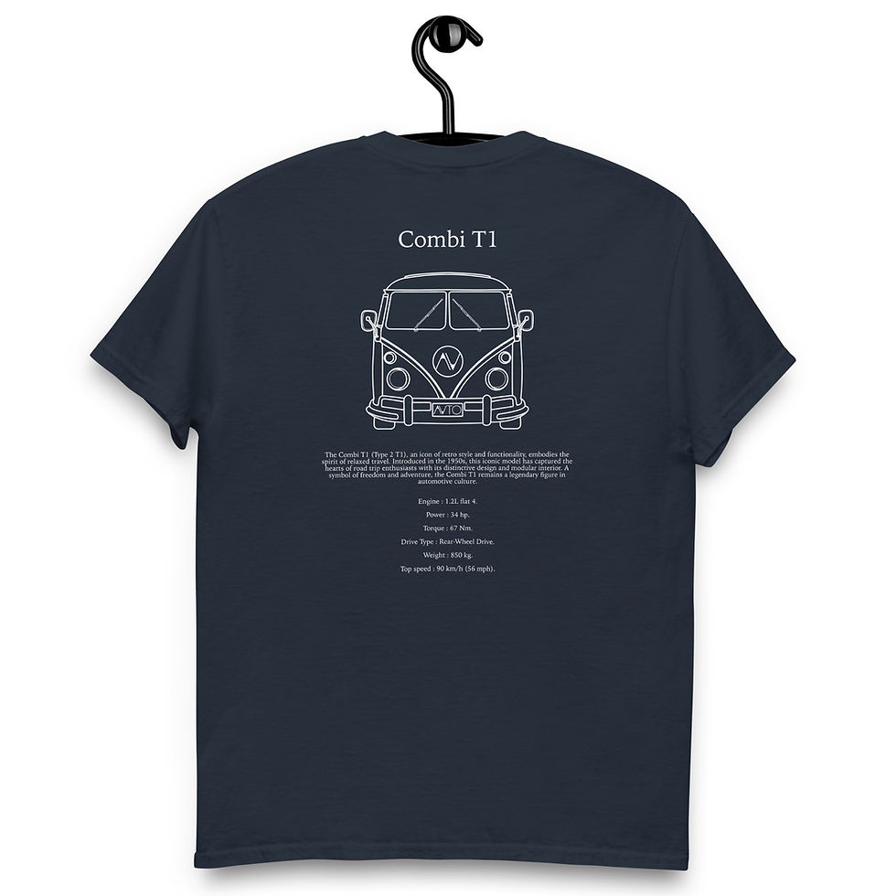 Miniature : Tshirt volkswagen combi T1 blanc et bleu foncé vue de dos
