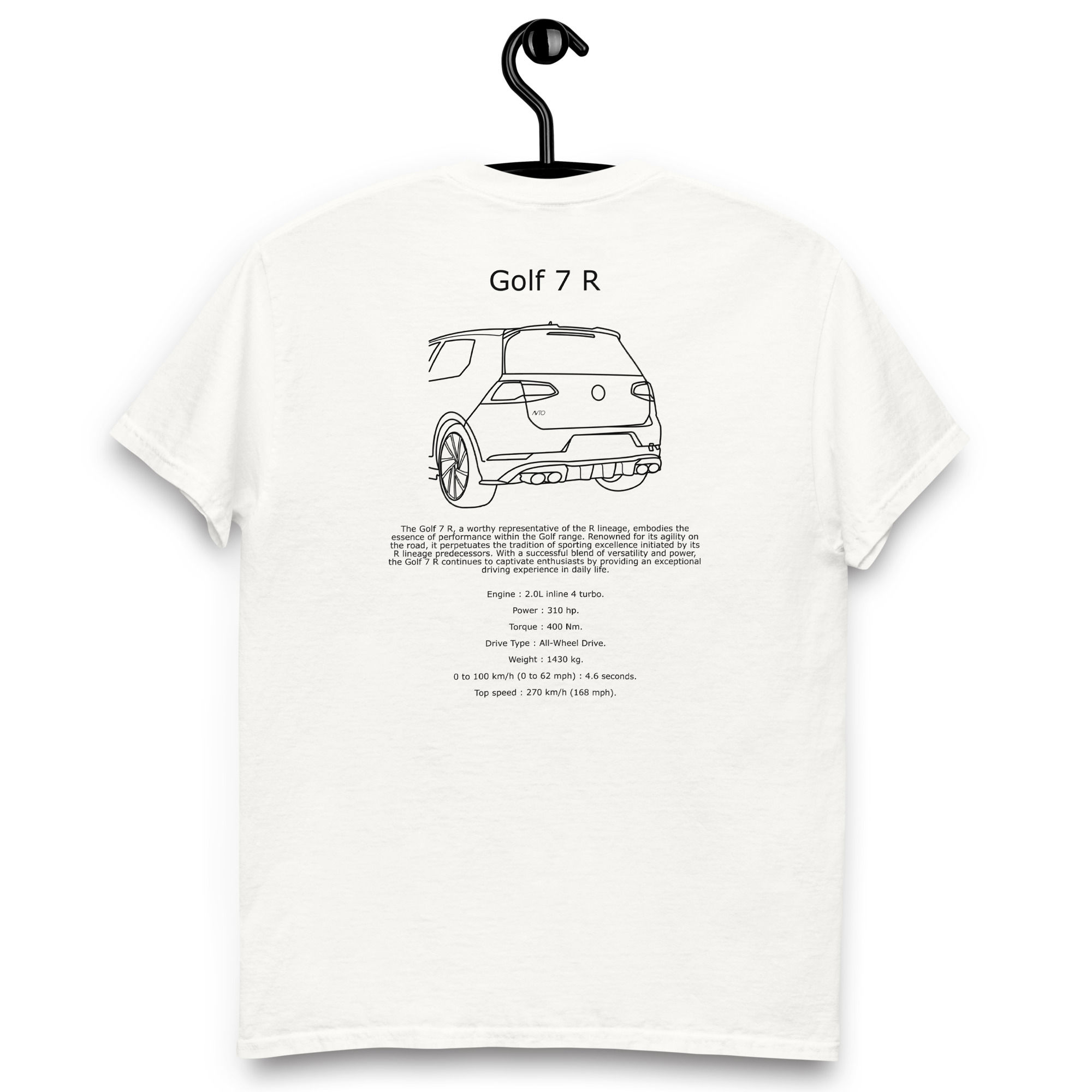 Tshirt volkswagen golf 7R noir et blanc vue de dos