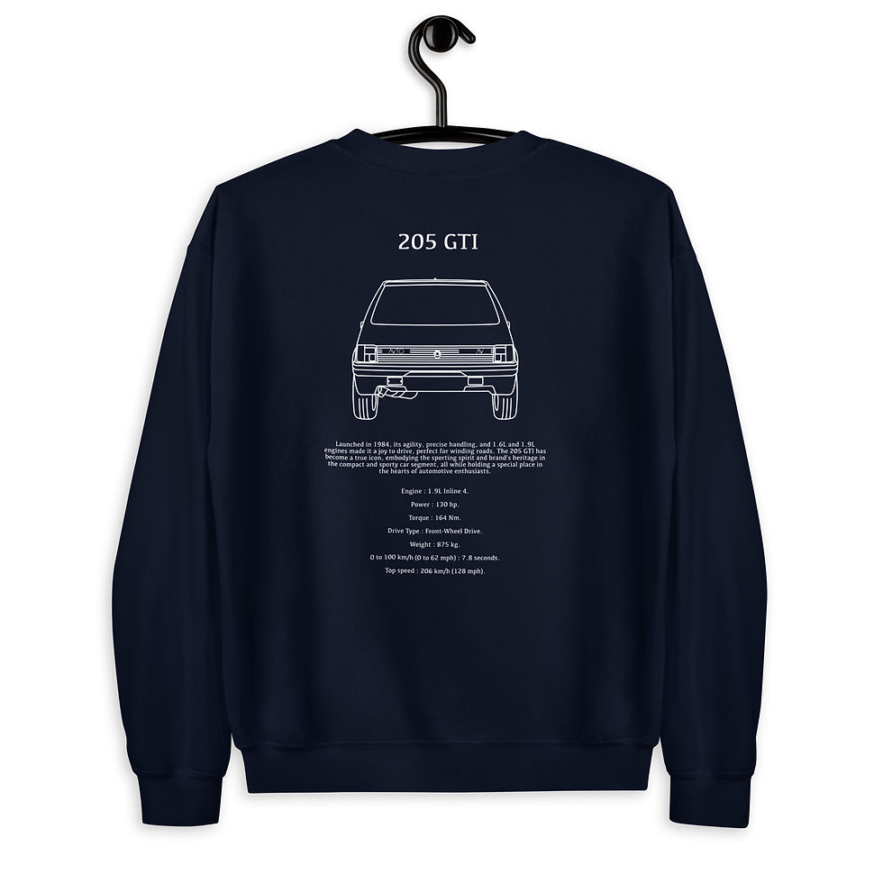Miniature : Sweatshirt peugeot 205 gti blanc et bleu foncé vue de dos