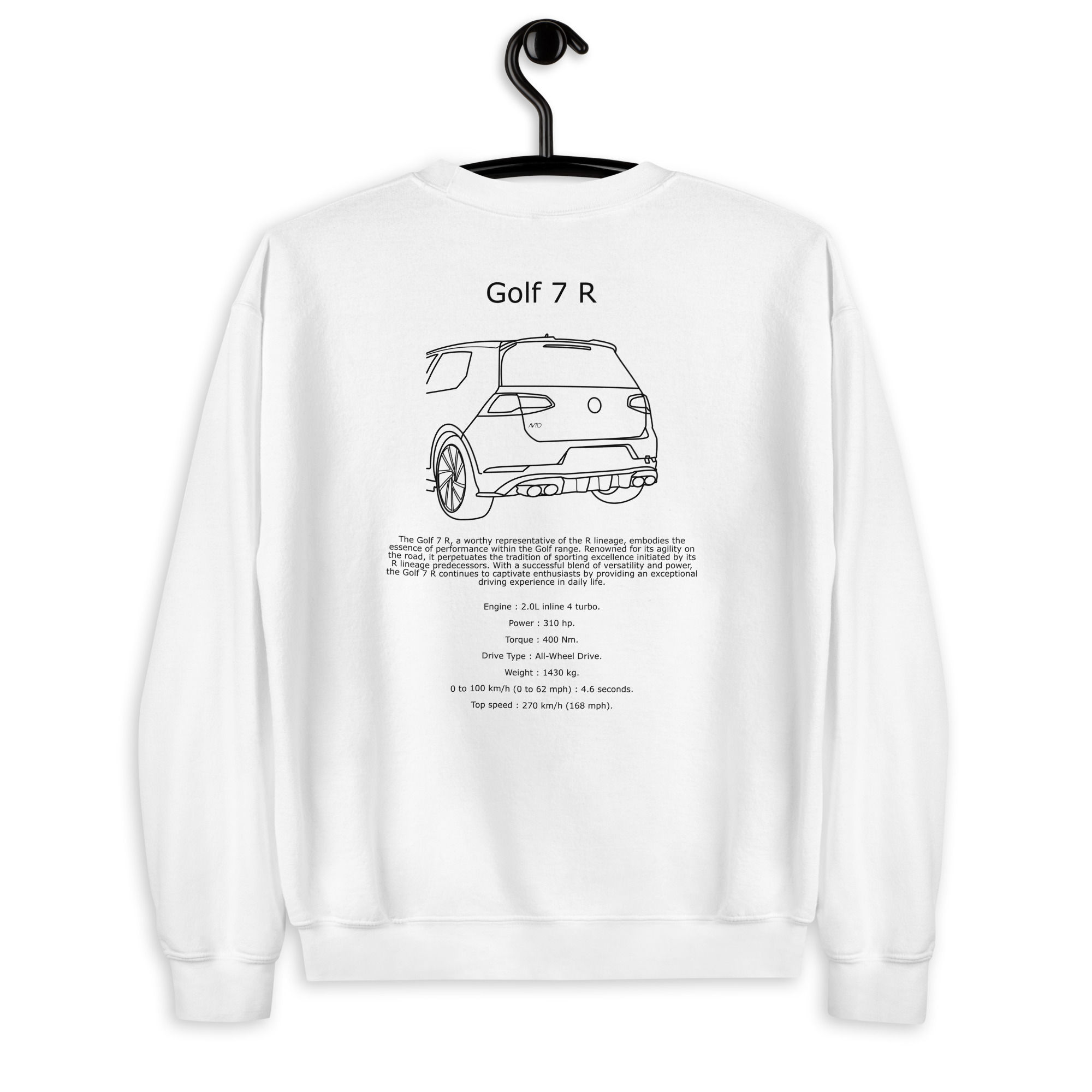 Sweatshirt volkswagen golf 7R noir et blanc vue de dos