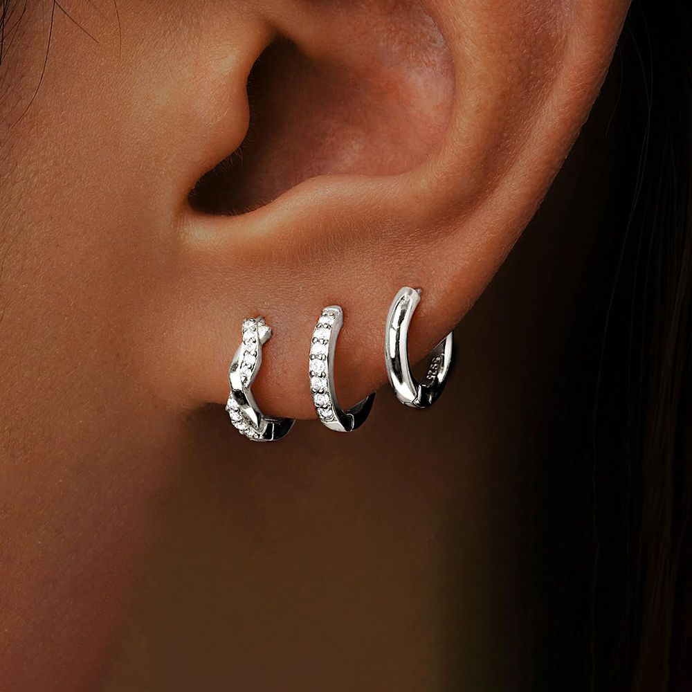 3 Pieces Fashion Stainless Steel Twisted Huggie Earrings Set for Women 14K Gold