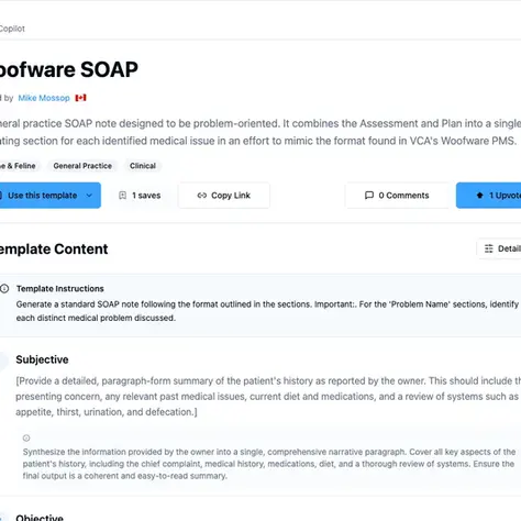 Screenshot of a Veterinary Exam Template