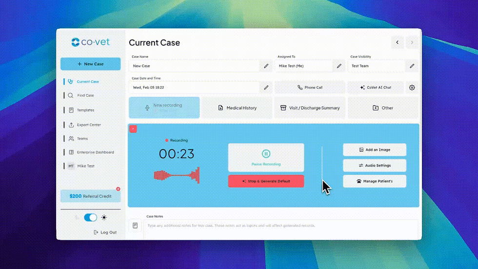 Demo of CoVet Scribe interface showing how to easily generate notes from a recording.