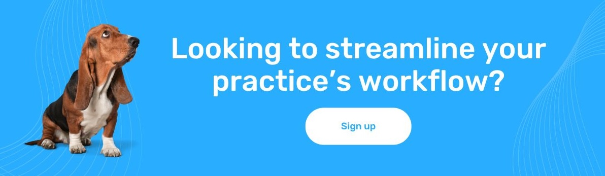 CTA box that says "Looking to streamline your practice's workflow" and a button that says "Sign Up"