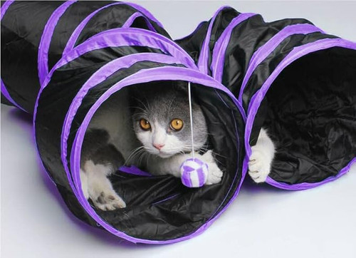 YEACO Large Cat Tunnel With Crinkle Material & Hanging Ball - 48" Long Interactive Play Tunnel For Indoor Cats
