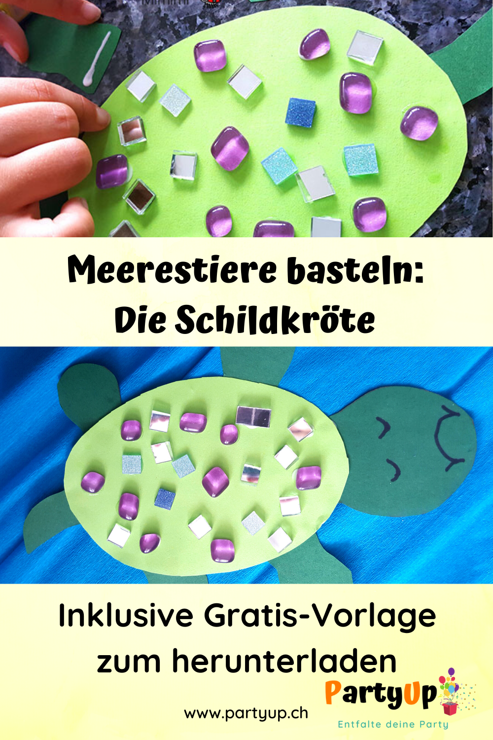 Pinterest Pin Anleitung Schildkröte basteln aus Papier mit Kindern