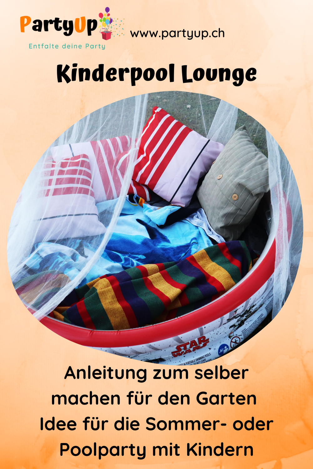 Kinderpool Lounge Anleitung zum selber machen, perfekt für jede Sommerparty oder Poolparty mit Kindern (Geburtstag feiern im Garten)