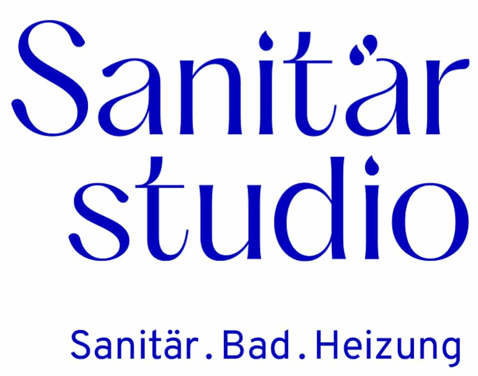 Logo des Sanitärstudios mit blauem Schriftzug und weißem Hintergrund