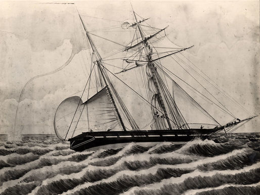 a sailing ship with a waterspout int