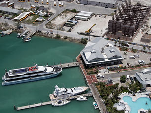 Aerial view of a terminal with a ferry at the pier.