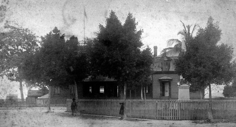 The Key West Custom House at Clinton Place, ca. 1880, with the Soldiers and Sailors Monument in the foreground. FKHC Collection.