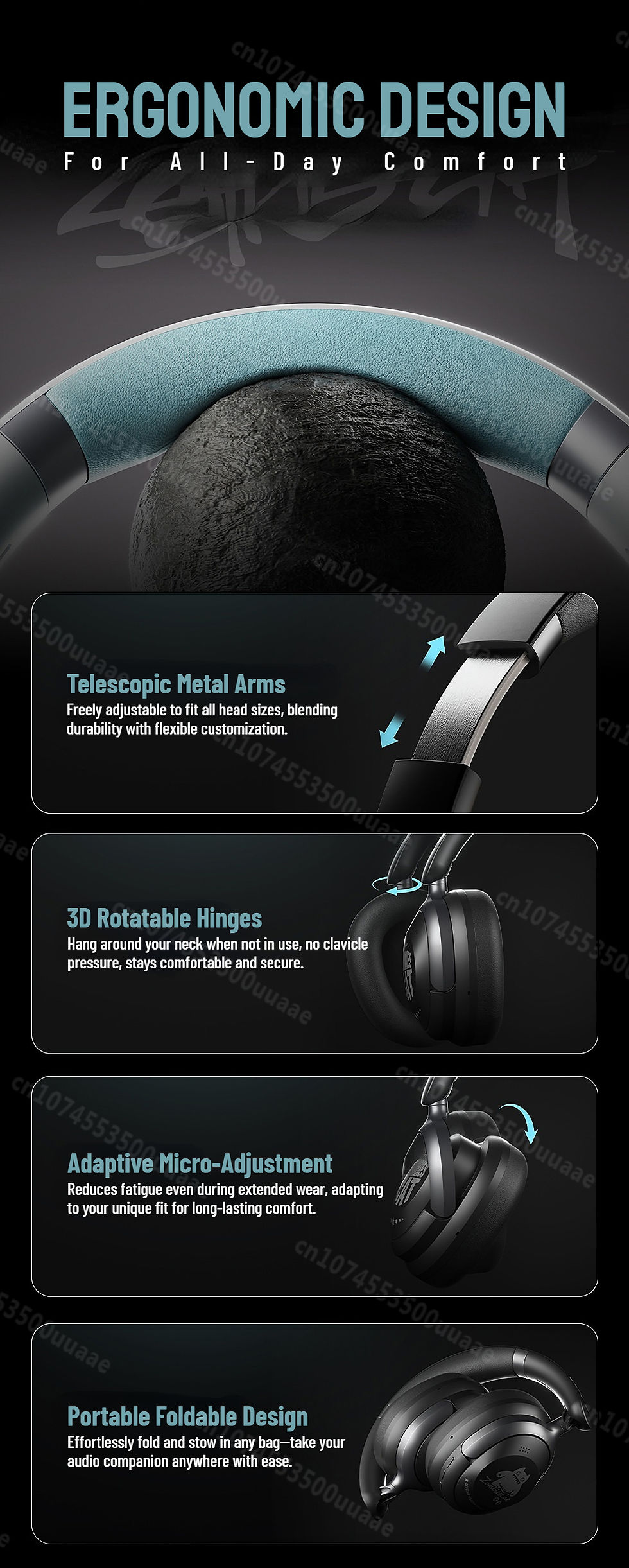 Thumbnail: Zombies Cat S10 ANC Bluetooth 6.0 Headphones -45dB Active Noise