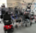 Eye-level view of a medical equipment store aisle with mobility aids