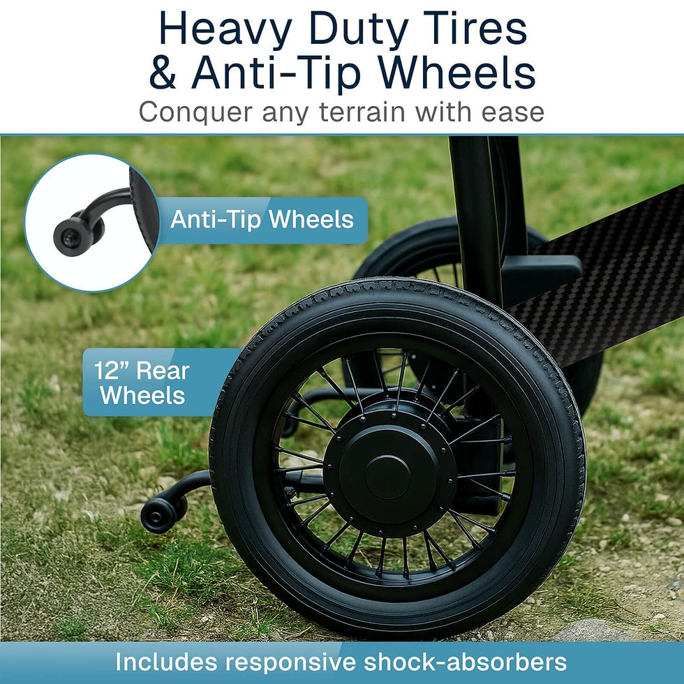 Thumbnail: Carbon Crossover Power Wheelchair showing the heavy duty wheels