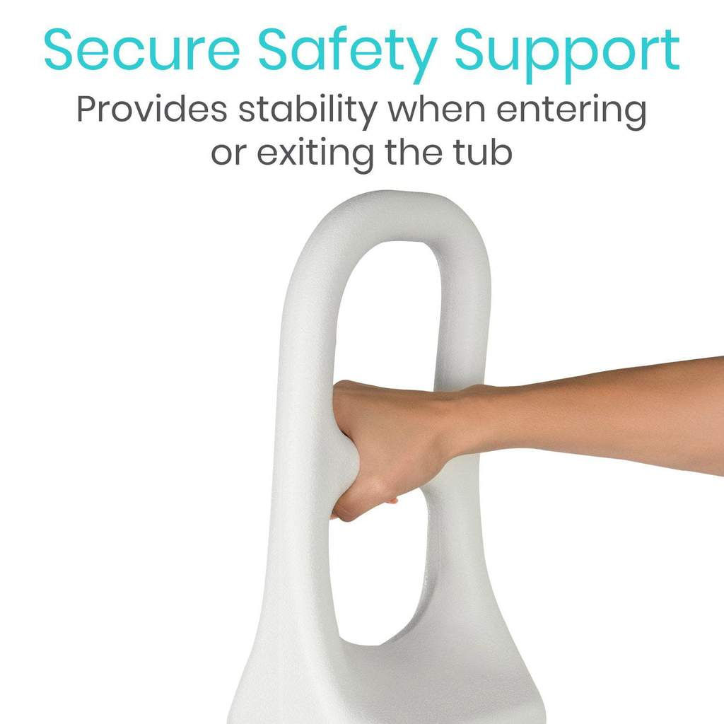 bathtub rail being used for secure safe support while entering tub
