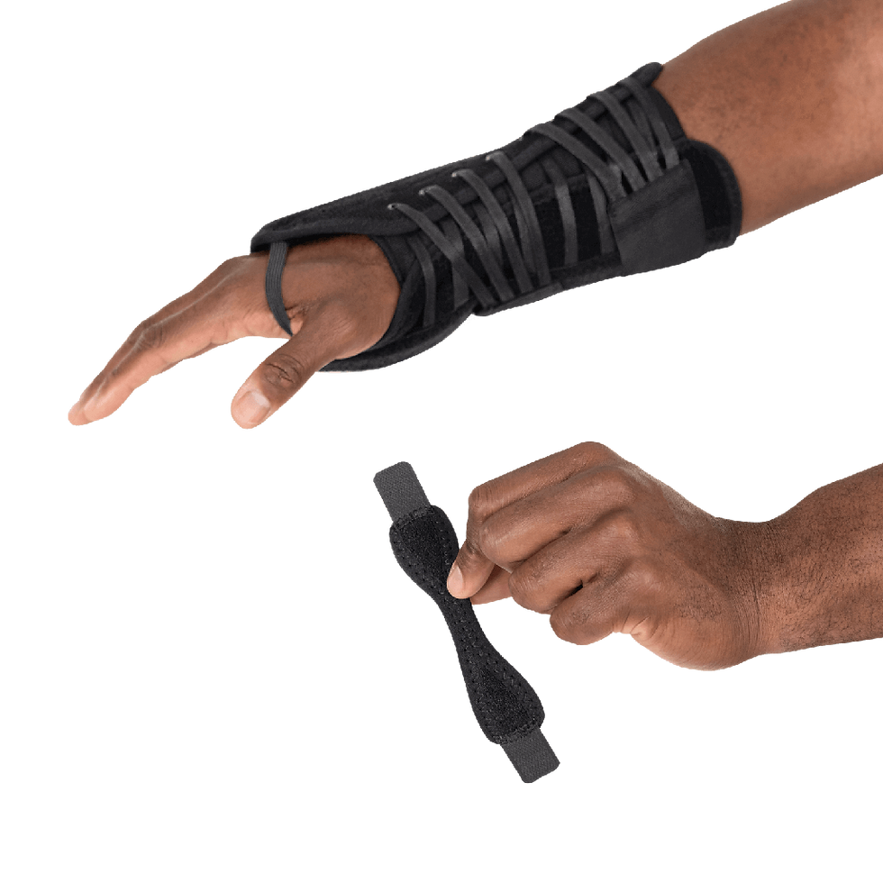 Quick Lace Wrist Brace shown on side view of hand