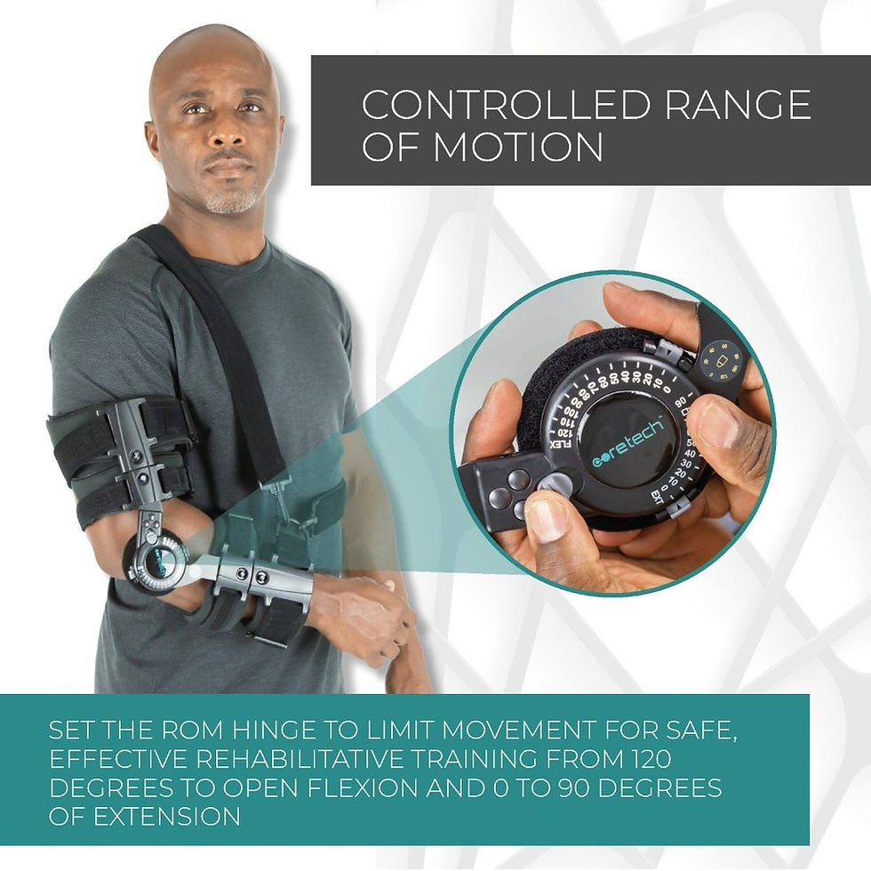 ROM Elbow Brace man wearing controlling his range of motion