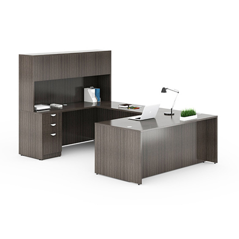 New Grey U Desk with Hutch