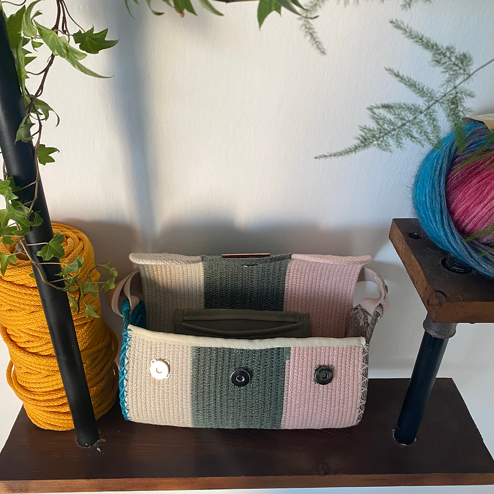 tříbarevná bavlněná provázková taška Mama Zofky, pohled shora