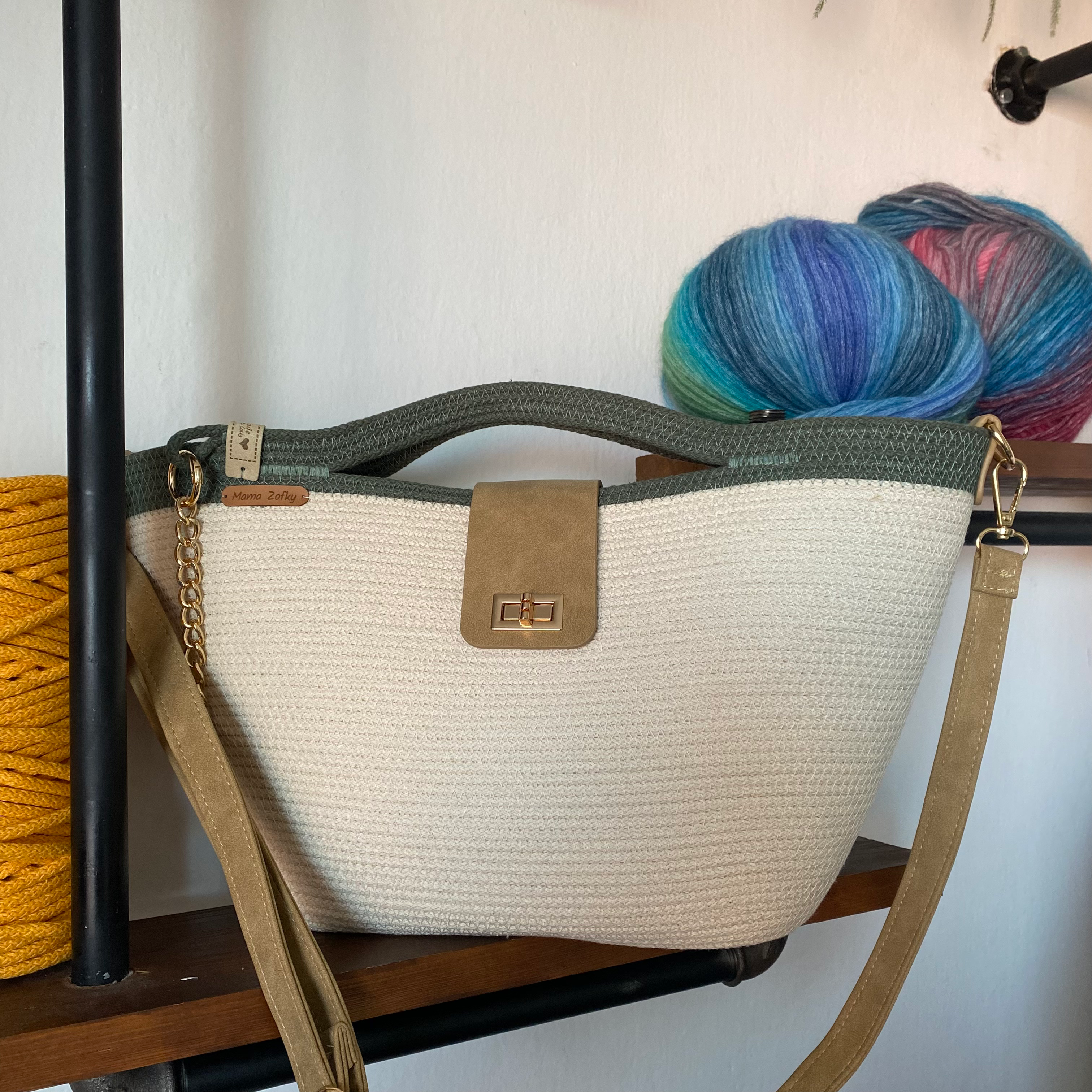 bavlněná provázková taška Mama Zofky, pohled zepředu