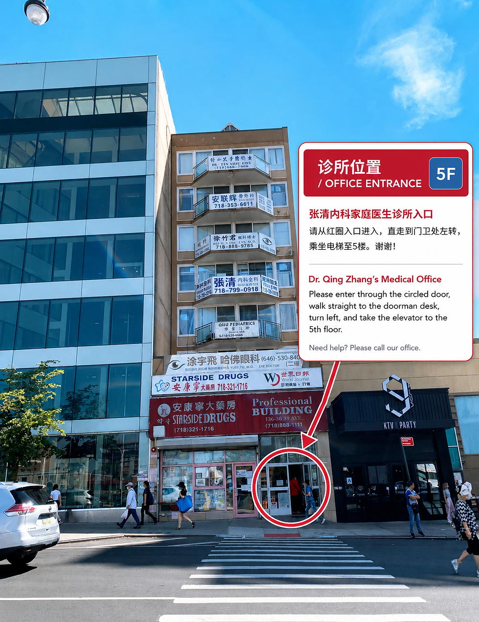 Entrance to Qing Zhang Medical P.C. at 136-36 39th Ave in Flushing, NY