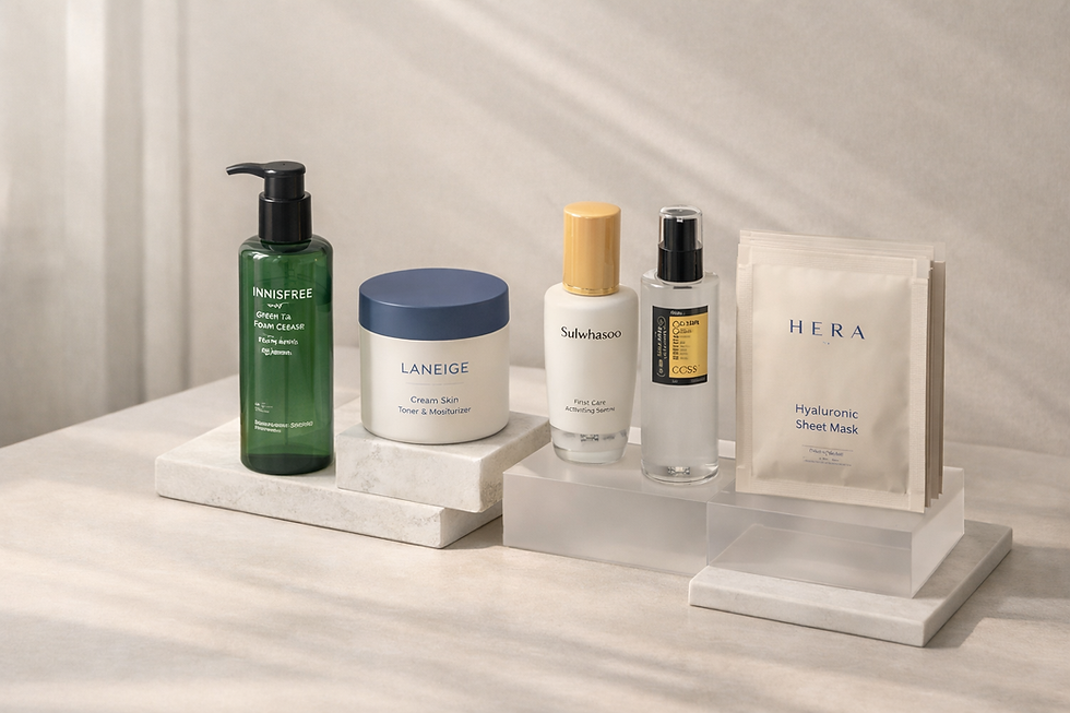 Curated Korean skincare starter assortment for a first wholesale order with small-quantity testing in mind.