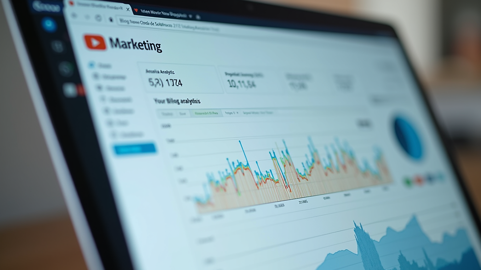 Close-up view of a digital marketing dashboard displaying blog analytics
