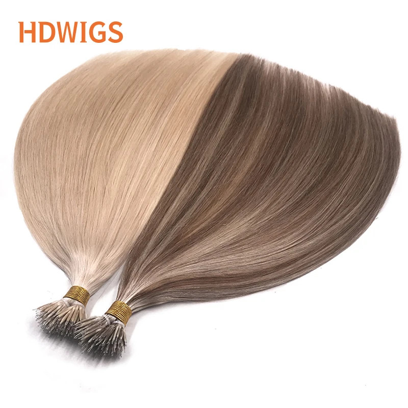 Thumbnail: Nanoring Hair Extension Straight High Quality Real Human Hair Extensions for