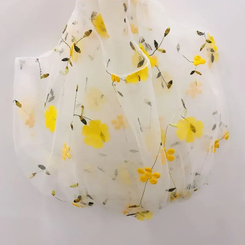 Thumbnail: Organza Yarn Women Small Transparent Tote Mesh Cloth Bag Flowers Embroidery
