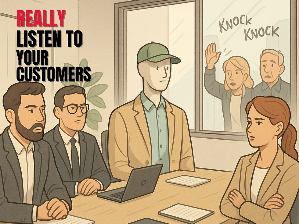 People in the office listening to a mannequin: an example of indirect research instead of voice of customer
