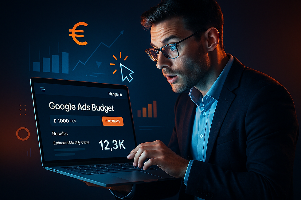 persona che usa un calcolatore on-line di costi di google ads