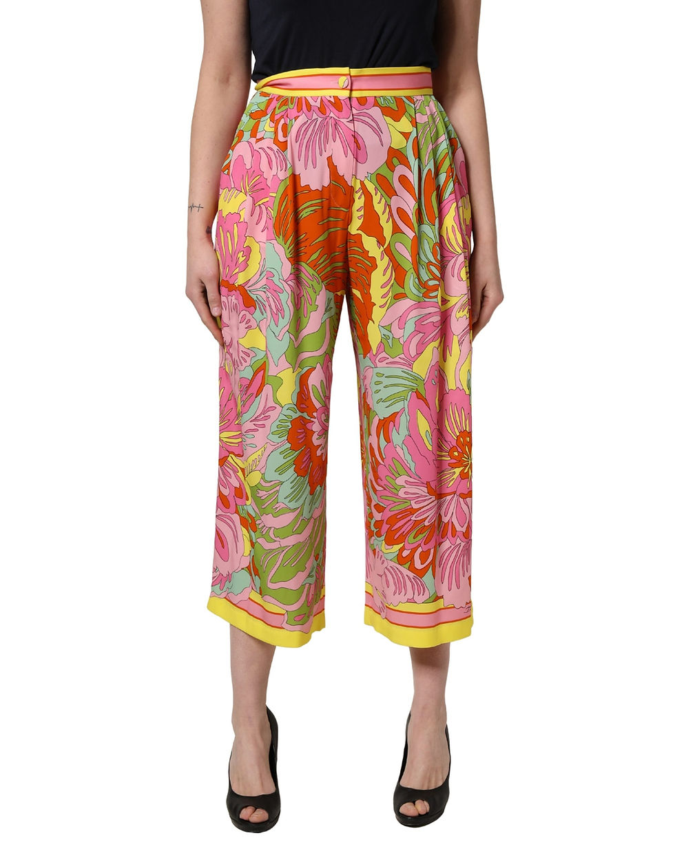 Thumbnail: Dolce & Gabbana Multicolor FloralPrint Cropped Trouser Pants
