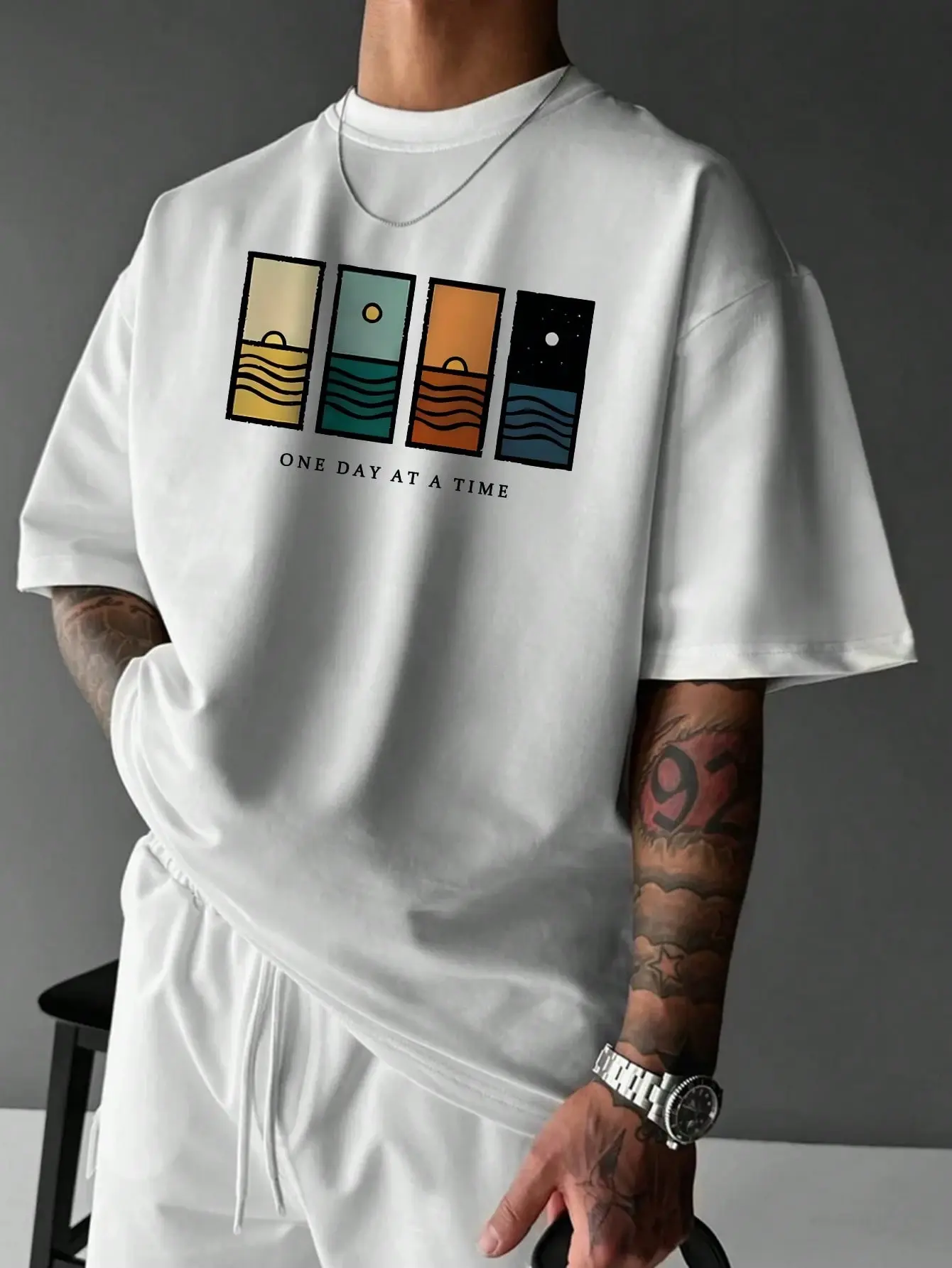"One Day at a Time" Printed Short Sleeve T-Shirt