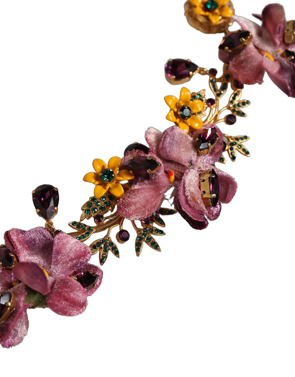 Thumbnail: Dolce & Gabbana Gold Brass Mix Fiori Flowers Crystal Chain Necklace