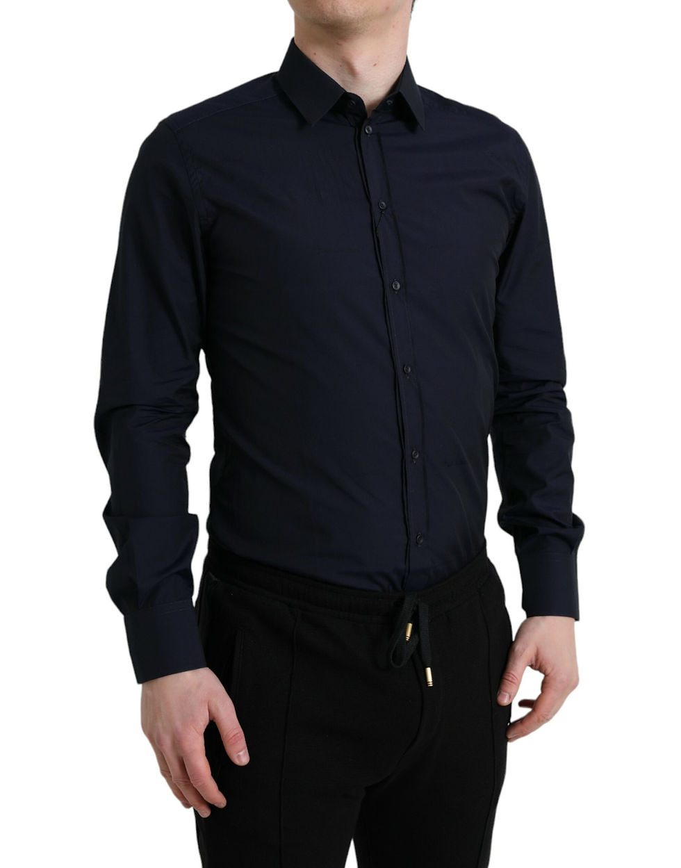 Thumbnail: Dolce & Gabbana Navy Blue Slim Fit Formal GOLD Dress Shirt