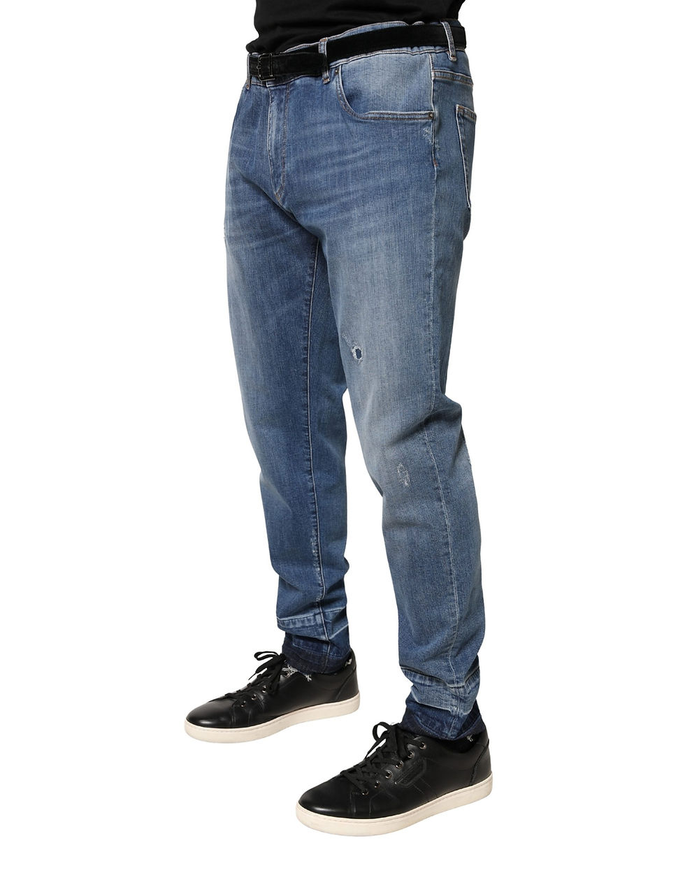 Thumbnail: Dolce & Gabbana Blue Tattered Skinny Cotton Denim Jeans
