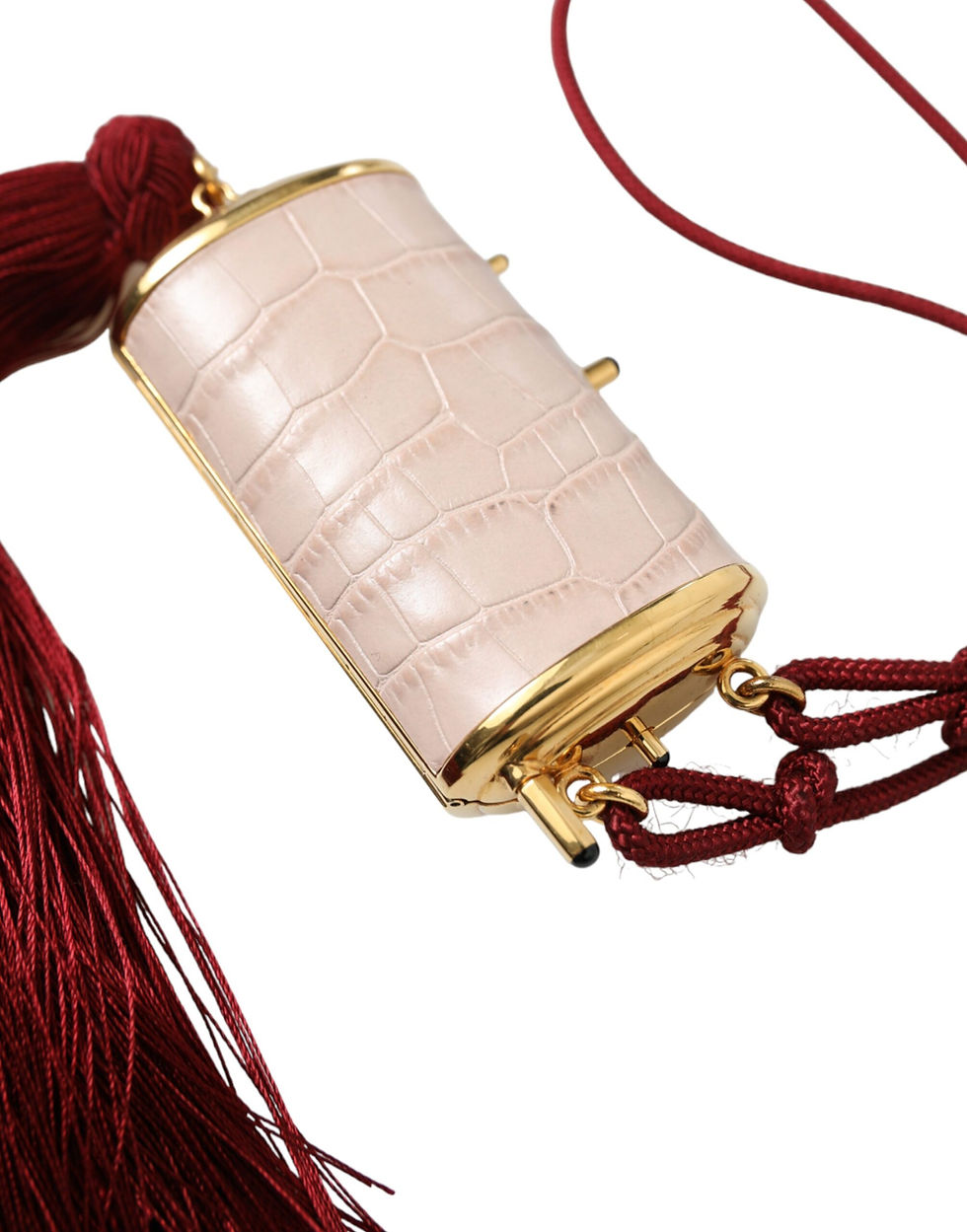 Thumbnail: Dolce & Gabbana Pink Exotic Leather Mini Mirror Tassel Makeup Bag