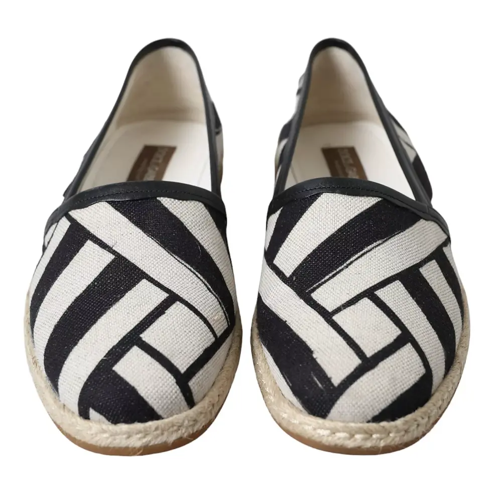 Thumbnail: Dolce & Gabbana Black White Stripes Slip On Espadrille Shoes